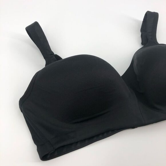 Cacique Satin No-Wire Bra 40C Black Wireless Mesh Sides - Picture 2 of 10